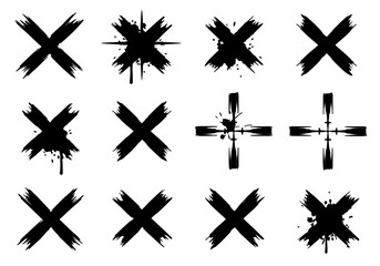 Grunge X Marks With Target Crosshair Pattern And Splash Effects For Dynamic Action Design
