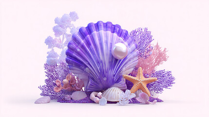 Ocean Creature Combination of Purple Shell and Pink Starfish