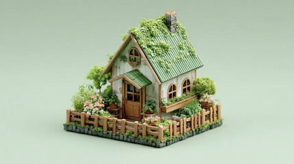 Warm Miniature House with Green Plants