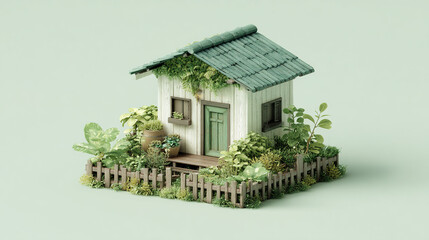 Warm Miniature House with Green Plants