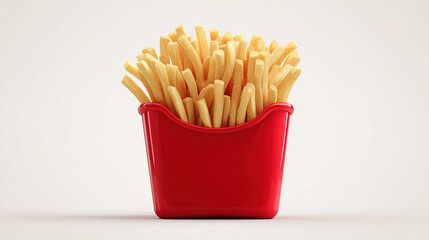 French Fries in Red Containers on White Background