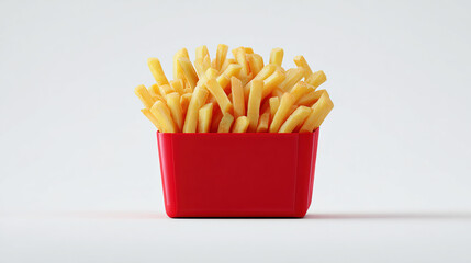 French Fries in Red Containers on White Background