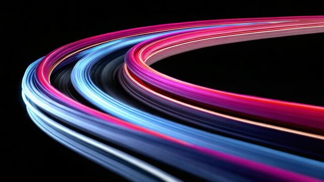 Abstract Neon Flow: Dynamic streaks of vibrant neon lights create an abstract visual, a journey of color that ebbs and flows against a dark canvas, evoking a sense of energy, motion.