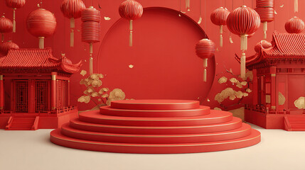 Spring Festival - Themed Chinese Palace with Red Lanterns