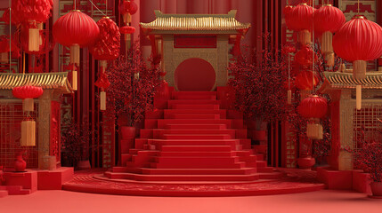 Spring Festival - Themed Chinese Palace with Red Lanterns