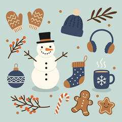 Festive Winter Collection of Holiday Icons and Decorations.