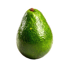 A vibrant, whole green avocado with textured skin is perfectly captured against a stark transparent background, showcasing its fresh, healthy appeal as a staple fruit. background removed