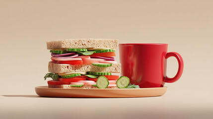 Sandwich and Pink Drink on Simple Background
