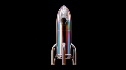 Iridescent Sci-fi Rocket on Black Background
