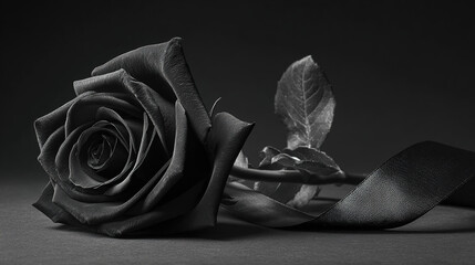 Black Rose with Black Ribbon