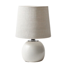 Elegant modern table lamp featuring a textured cream fabric shade and a speckled spherical ceramic base, ideal for contemporary home decor. background removed