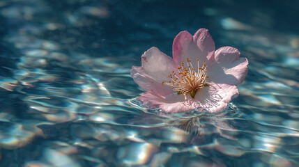 Pink Cherry Blossom on Water Surface