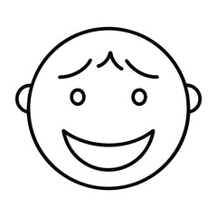 Fototapeta premium Simple black and white line drawing of a happy smiling face with eyebrows and ears, expressing joy.