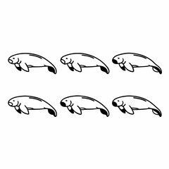Collection of manatee vector icons, showcasing aquatic mammal silhouettes