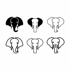 Set of six elephant head icons in different styles, showcasing the animals features