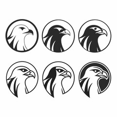 Collection of six eagle head logos in a circle, showcasing various design styles