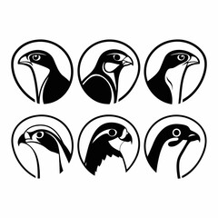 Set of six falcon head logos in a circle, displaying different design variations
