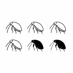 Six cockroach icons, depicting a common household pest in various styles