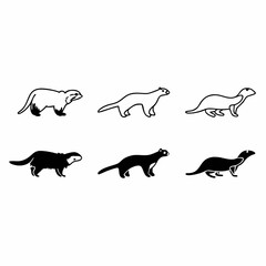 Set of six ferret outline and silhouette icons vector illustration