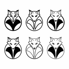 Collection of six stylized fox head icons, showcasing a modern and minimalist design