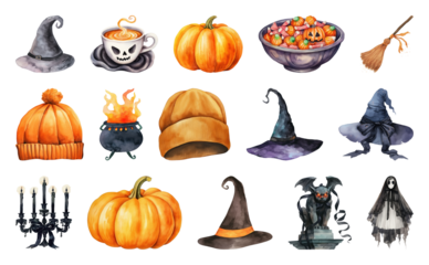 Whimsical Halloween-themed illustrations collection.