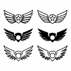 Obraz premium Six winged shield icons in black and white, vector illustration design