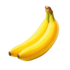 Two vibrant, ripe yellow bananas are perfectly aligned against a stark transparent background, highlighting their smooth texture and natural curve, fresh and healthy. background removed