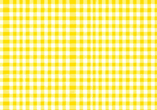 Seamless plaid pattern, yellow and blue checkered texture, gingham fabric background, repeat geometric grid design, vibrant checkerboard motif, repeating squares composition, tiled checkered wallpaper