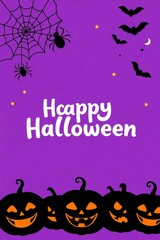 Happy halloween with jack o lanterns and spooky decorations