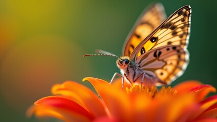 Obraz premium Closeup of Butterfly on Orange Flower, Nature Macro Photography