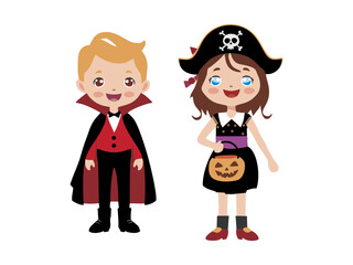 Fototapeta premium boy and girl wearing halloween costumes with difference character