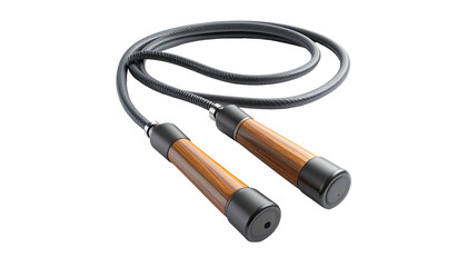 Close-up of a skipping rope with wooden handles on a black background