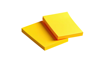 Two stacks of bright yellow rectangular adhesive notepads, partially overlapping