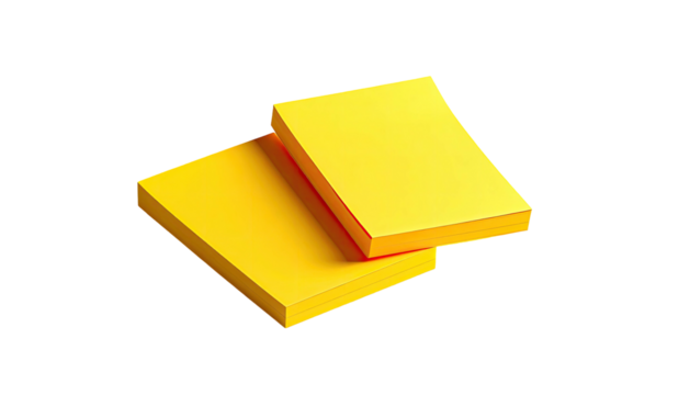 Two stacks of bright yellow rectangular adhesive notepads, partially overlapping