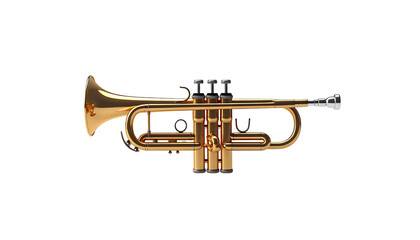 Obraz premium Gleaming gold-brass wind instrument, black background. Trumpet in pristine condition
