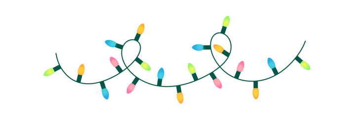 Colorful Christmas tree lights on a white background.