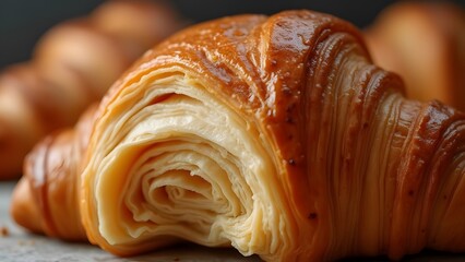 Delicious Golden Brown Croissant Closeup Pastry Bakery Food Photography