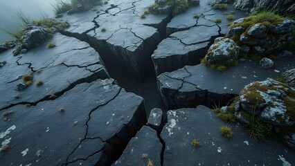 Cracked Earth Texture Dark Stone Surface Landscape