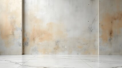 Empty Room with Beige Concrete Wall and Marble Floor Interior Design Background