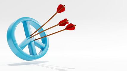 3D rendering of peace symbol with arrows on white background, Stop the war and conflict concept
