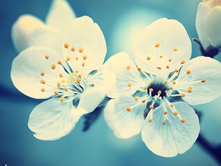 Closeup of Delicate White Blossoms Spring Flowers Macro Photography