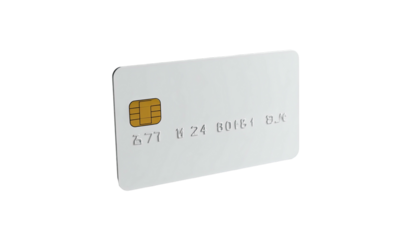 A plain, white, rectangular card with rounded edges, a chip, and small numbers