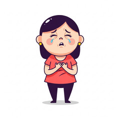 Obraz premium Heartbroken cartoon girl with tears streaming down her face, clutching her chest in sadness, ideal for expressing emotional distress and empathy