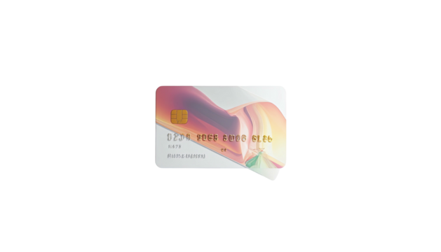 Credit card graphic with abstract color flow and chip against black