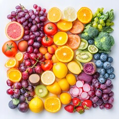 Vibrant Rainbow of Fresh Fruits and Vegetables Flatlay