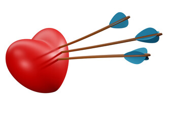 3D rendering of a red heart with arrows on white background, 
romantic love element , Valentine's Day concept