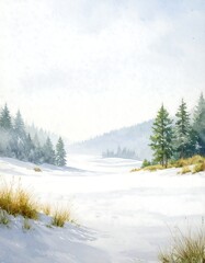 Winter landscape, snow-covered fields and trees