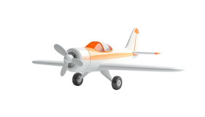 A small, stylized airplane with a propeller, orange details, and a black background