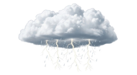 Isolated weather storm cloud with rain and lightning strike effects, thunderstorm season