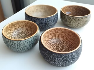 Elegant Crackle Glaze Ceramic Bowls Set, Asian Tea Ceremony